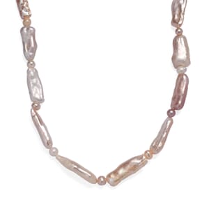 Pink Biwa and White Freshwater Pearl Necklace in 18K Vermeil Yellow Gold Over Sterling Silver 18 Inches