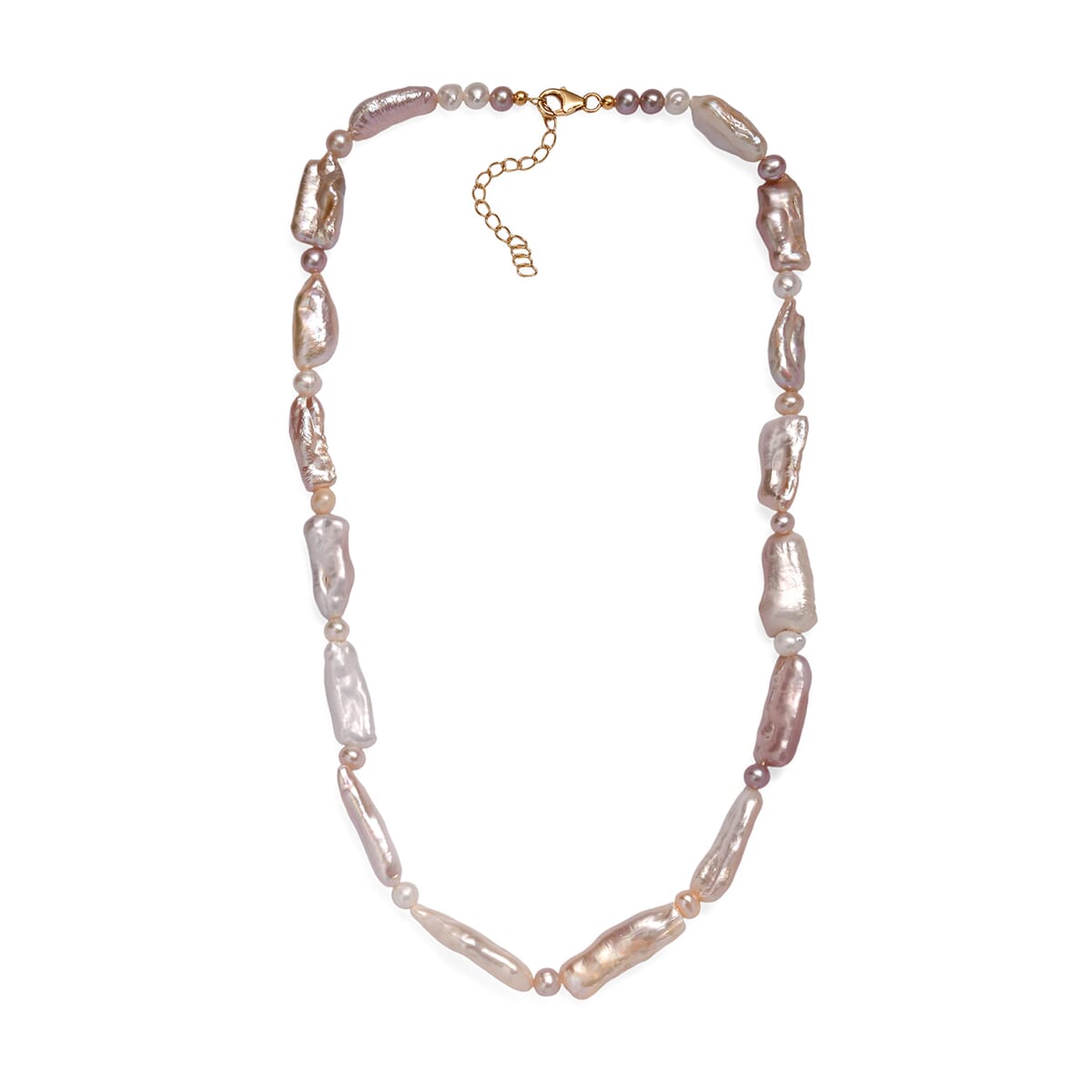 Pink Biwa and White Freshwater Pearl Necklace in 18K Vermeil Yellow Gold Over Sterling Silver 18 Inches image number 3
