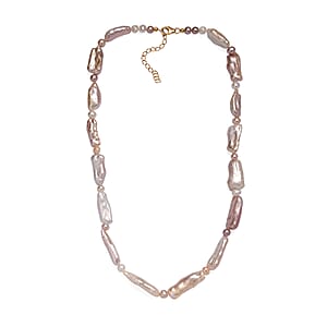 Pink Biwa and White Freshwater Pearl Necklace in 18K Vermeil Yellow Gold Over Sterling Silver 18 Inches