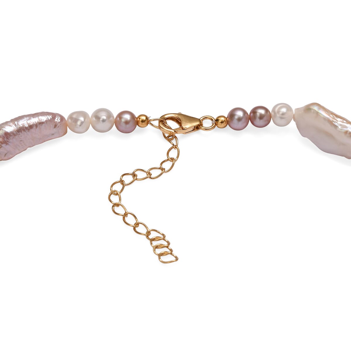 Pink Biwa and White Freshwater Pearl Necklace in 18K Vermeil Yellow Gold Over Sterling Silver 18 Inches image number 4