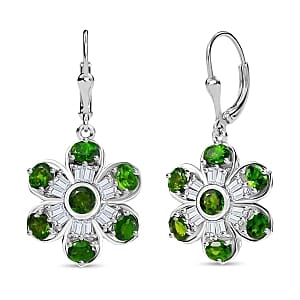 Chrome Diopside and Moissanite 4.01 ctw Earrings in Rhodium Over Sterling Silver