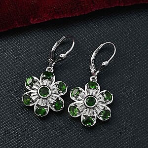 Chrome Diopside and Moissanite 4.01 ctw Earrings in Rhodium Over Sterling Silver