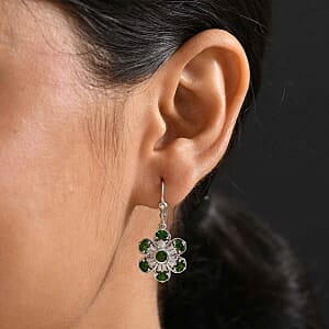 Chrome Diopside and Moissanite 4.01 ctw Earrings in Rhodium Over Sterling Silver