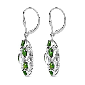Chrome Diopside and Moissanite 4.01 ctw Earrings in Rhodium Over Sterling Silver