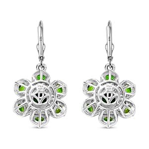 Chrome Diopside and Moissanite 4.01 ctw Earrings in Rhodium Over Sterling Silver