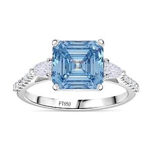 IGI Certified Asscher Cut Luxuriant Lab Grown Blue Diamond (IR) VS and Lab Grown Diamond 4.15 ctw Azure Majesty Ring in 950 Platinum (Size 6.5) 4.50 Grams