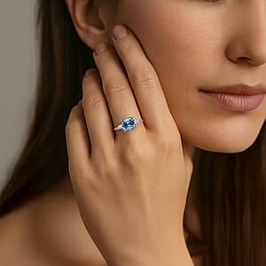 IGI Certified Asscher Cut Luxuriant Lab Grown Blue Diamond (IR) VS and Lab Grown Diamond 4.15 ctw Azure Majesty Ring in 950 Platinum (Size 6.5) 4.50 Grams