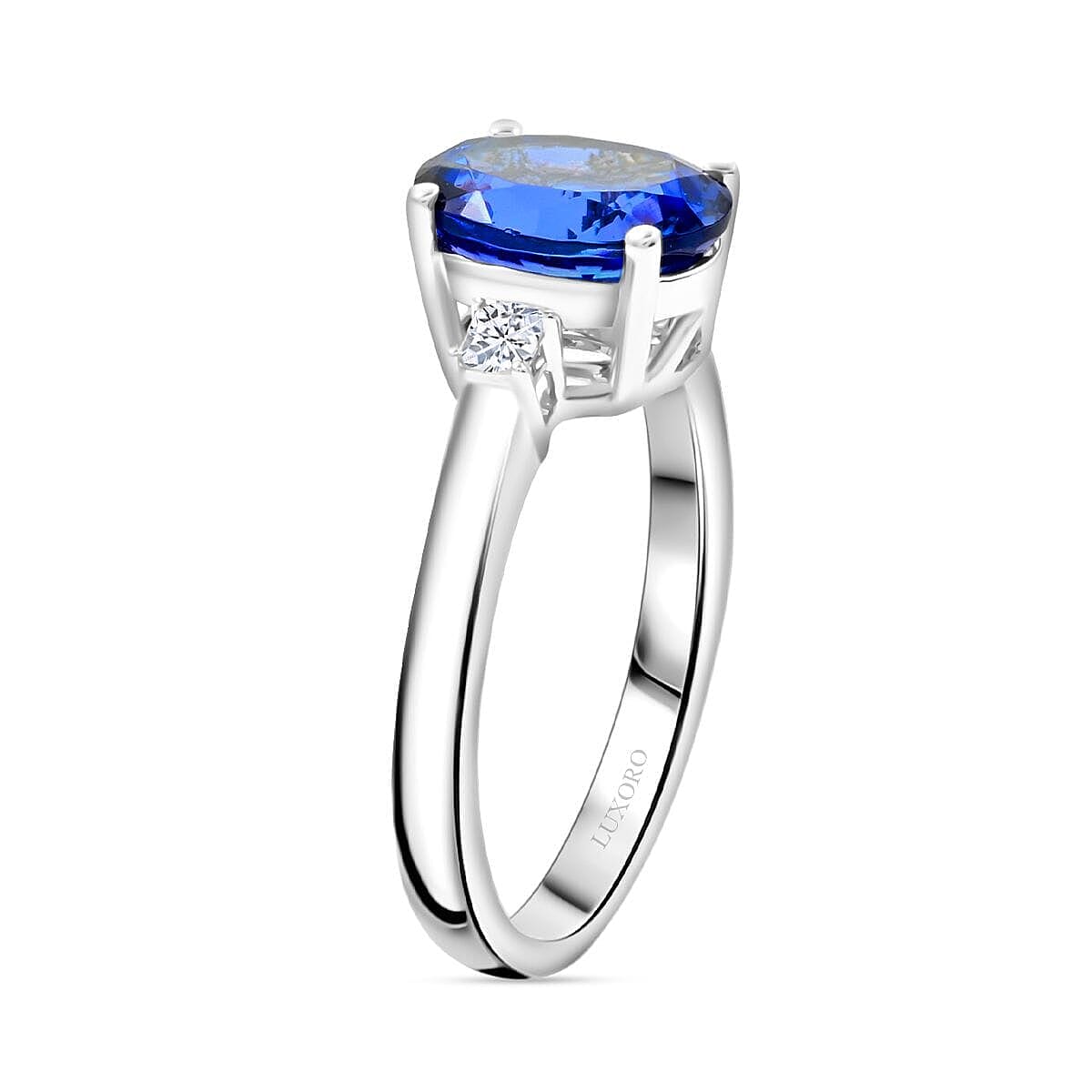 Certified & Appraised Luxoro AAA Tanzanite and G-H I2 Diamond 2.50 ctw Ring in 14K White Gold (Size 5.0) image number 3