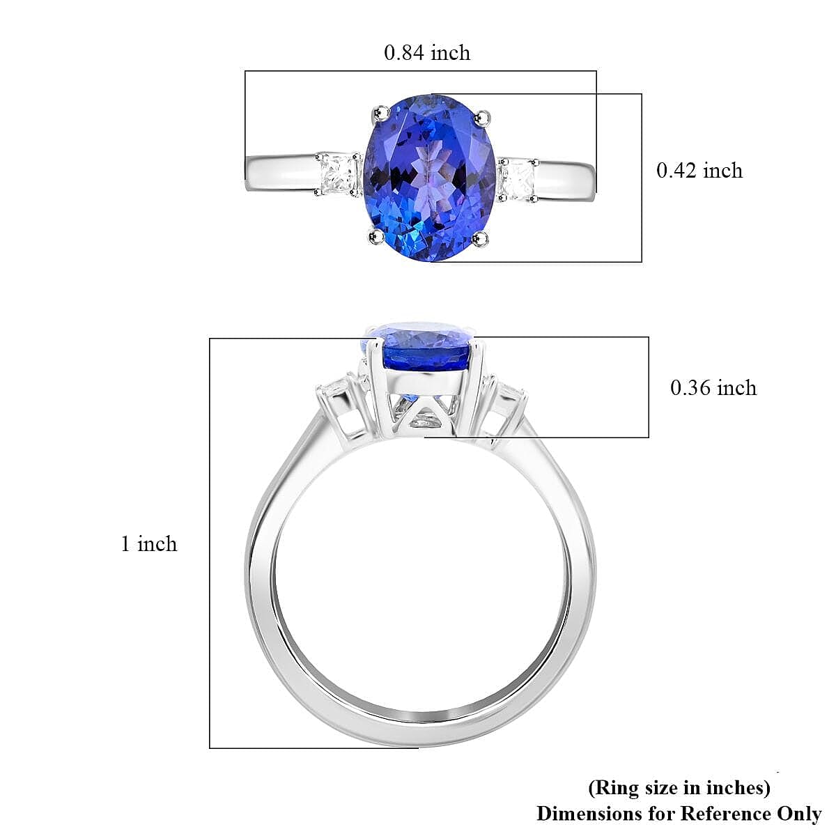 Certified & Appraised Luxoro AAA Tanzanite and G-H I2 Diamond 2.50 ctw Ring in 14K White Gold (Size 5.0) image number 5