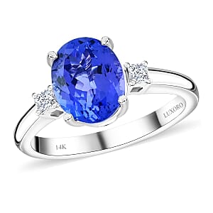Certified & Appraised Luxoro AAA Tanzanite and G-H I2 Diamond 2.50 ctw Ring in 14K White Gold (Size 8.5)