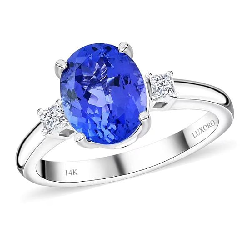 Certified & Appraised Luxoro AAA Tanzanite and G-H I2 Diamond 2.50 ctw Ring in 14K White Gold (Size 12.0)