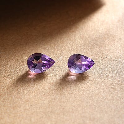 Bolivian Amethyst Set of 2 (Pear 7x5 mm) 1.07 ctw Loose Gemstone