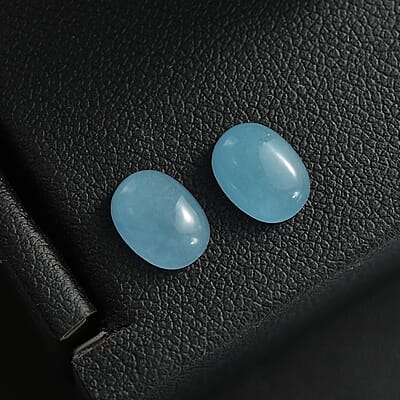 Dyed Light Blue Color Jade Set of 2 (Ovl 8x6 mm) 3.08 ctw Loose Gemstone