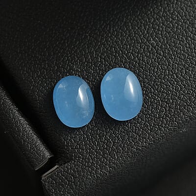 AA Dyed Light Blue Color Jade Set of 2 (Ovl 8x6 mm) 3.00 ctw Loose Gemstone