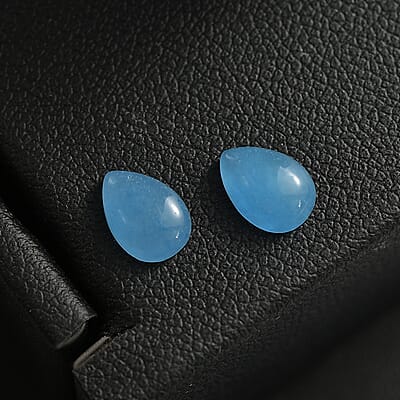Dyed Light Blue Color Jade Set of 2 (Pear 7x5 mm) 1.84 ctw Loose Gemstone