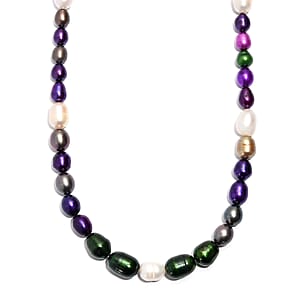 Freshwater Pearl and Multi Color Dyed Pearl Necklace in Platinum Bond 18 Inches