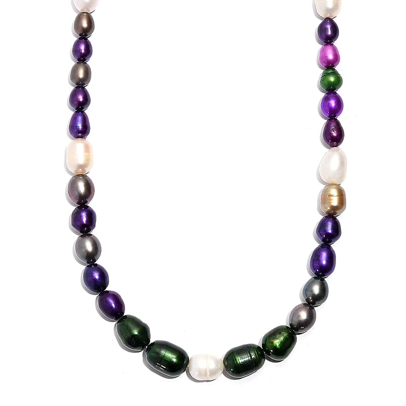 Freshwater Pearl and Multi Color Dyed Pearl Necklace in Platinum Bond 18 Inches