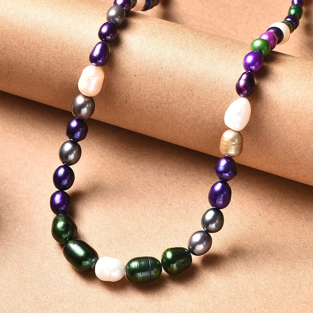 Freshwater Pearl and Multi Color Dyed Pearl Necklace in Platinum Bond 18 Inches image number 1