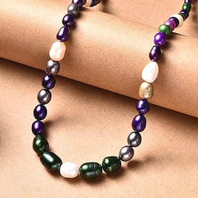 Freshwater Pearl and Multi Color Dyed Pearl Necklace in Platinum Bond 18 Inches