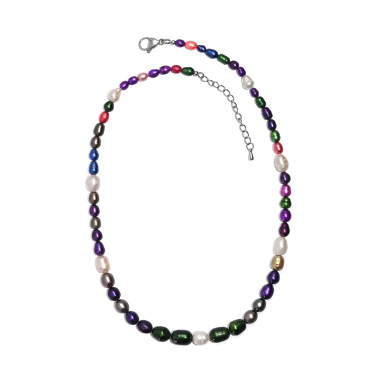 Freshwater Pearl and Multi Color Dyed Pearl Necklace in Platinum Bond 18 Inches image number 3