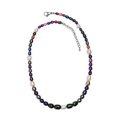 Freshwater Pearl and Multi Color Dyed Pearl Necklace in Platinum Bond 18 Inches