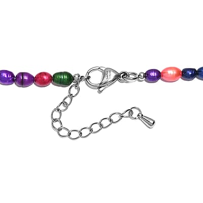 Freshwater Pearl and Multi Color Dyed Pearl Necklace in Platinum Bond 18 Inches