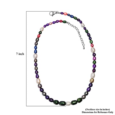 Freshwater Pearl and Multi Color Dyed Pearl Necklace in Platinum Bond 18 Inches