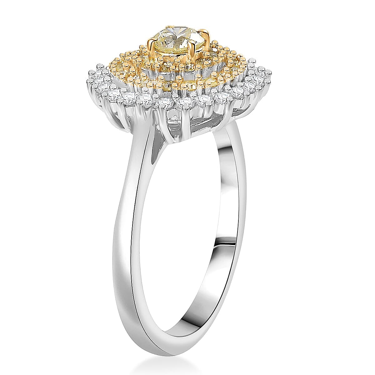 D'Joy Natural Yellow and White Diamond I2-I3 1.00 ctw Blooming Floral Ring in Rhodium Over Sterling Silver (Size 10.0)  image number 3