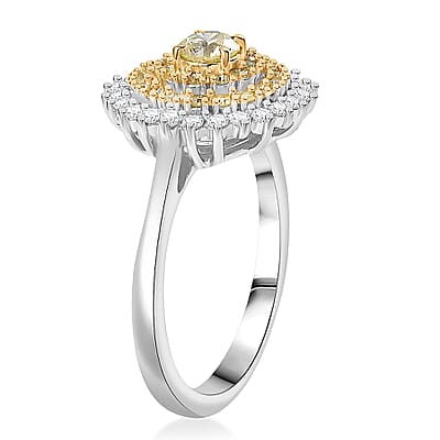 D'Joy Natural Yellow Diamond, White Diamond Floral Ring in Rhodium Over Sterling Silver 1.00 ctw (Size 10.0)