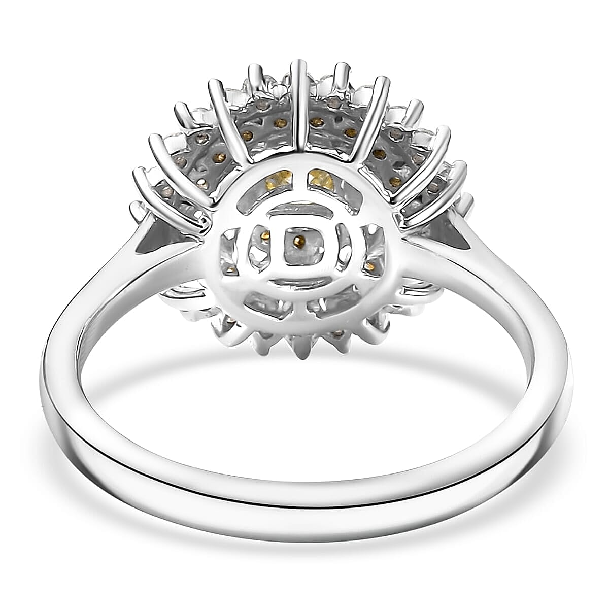 D'Joy Natural Yellow Diamond, White Diamond Floral Ring in Rhodium Over Sterling Silver 1.00 ctw (Size 10.0)
