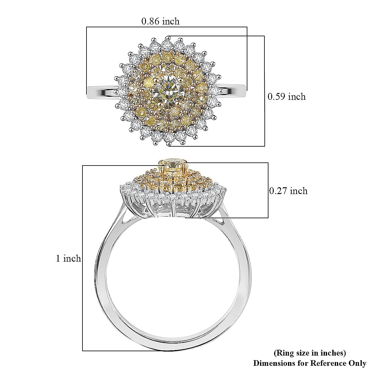 D'Joy Natural Yellow and White Diamond I2-I3 1.00 ctw Blooming Floral Ring in Rhodium Over Sterling Silver (Size 10.0)  image number 5