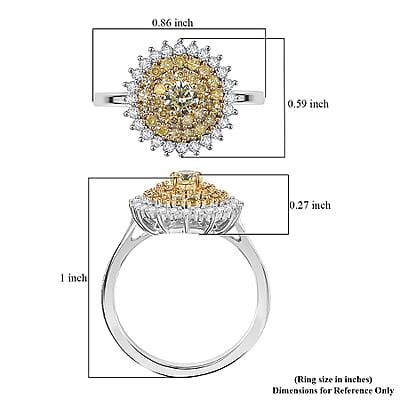 D'Joy Natural Yellow Diamond, White Diamond Floral Ring in Rhodium Over Sterling Silver 1.00 ctw (Size 10.0)
