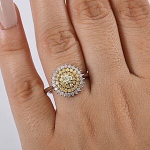D'Joy Natural Yellow Diamond, White Diamond Floral Ring in Rhodium Over Sterling Silver 1.00 ctw (Size 6.0)