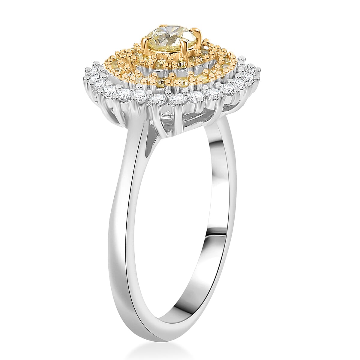 D'Joy Natural Yellow and White Diamond I2-I3 1.00 ctw Blooming Floral Ring in Rhodium Over Sterling Silver (Size 7.0)  image number 3