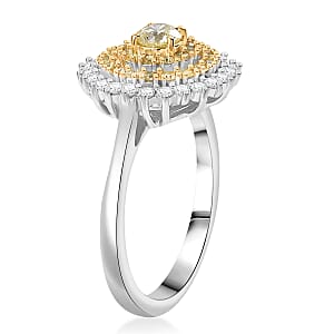 D'Joy Natural Yellow and White Diamond I2-I3 1.00 ctw Blooming Floral Ring in Rhodium Over Sterling Silver (Size 7.0) 