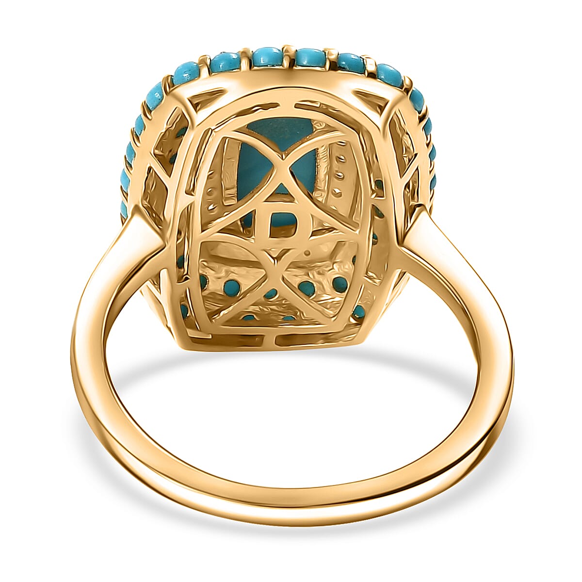 D'Joy Premium Sleeping Beauty Turquoise and White Zircon 3.40 ctw Crown Mosaic Ring in 18K Vermeil Yellow Gold Over Sterling Silver (Size 8.0) image number 4