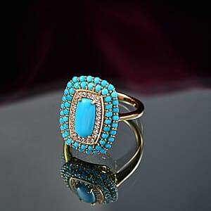D'Joy Sleeping Beauty Turquoise, White Zircon Mosaic Ring in 18K Vermeil YG Over Sterling Silver 3.40 ctw (Size 9.0)