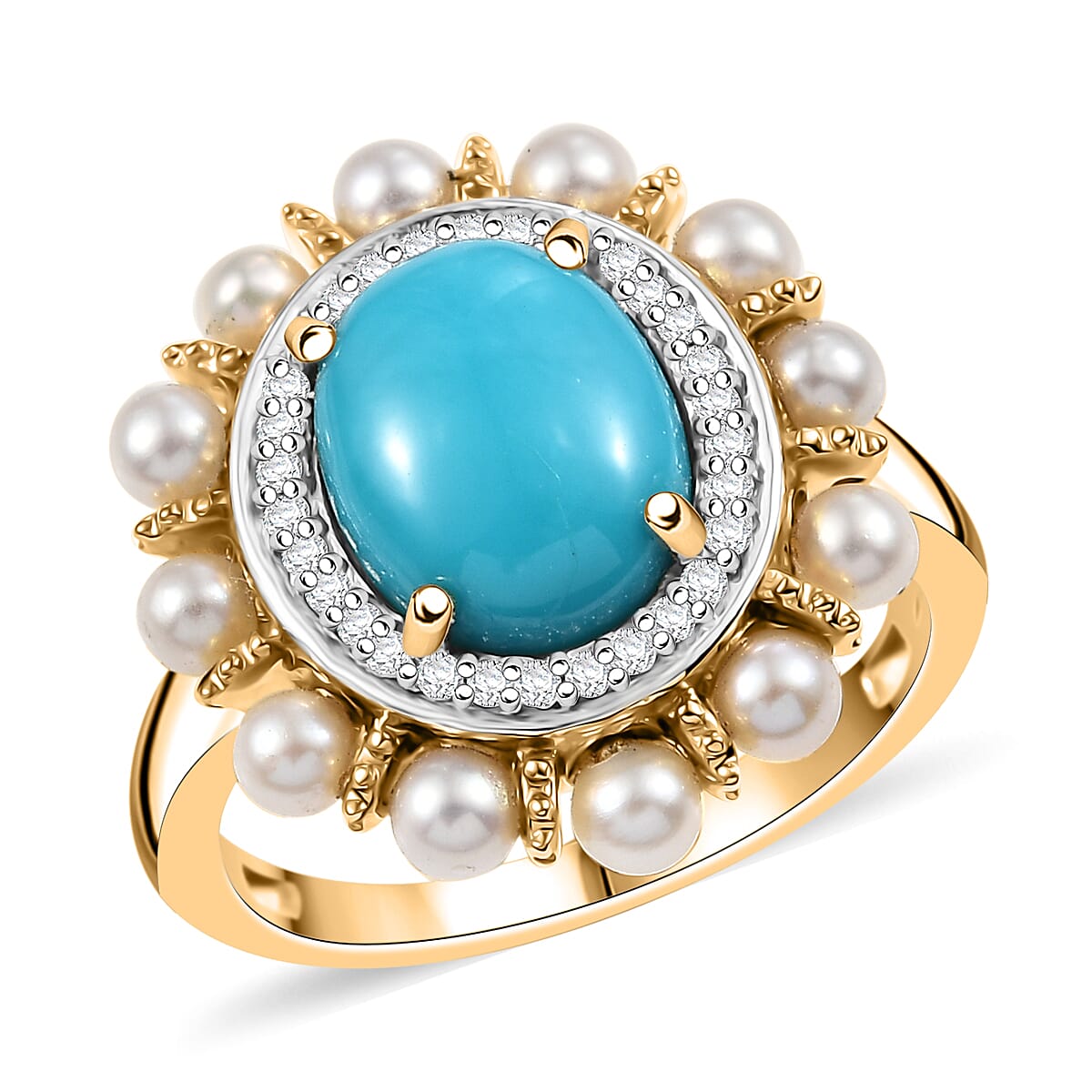 D'Joy Sleeping Beauty Turquoise and Multi Gemstone 2.90 ctw Ocean Empress Ring in 18K Vermeil Yellow Gold Over Sterling Silver (Size 10.0) image number 0