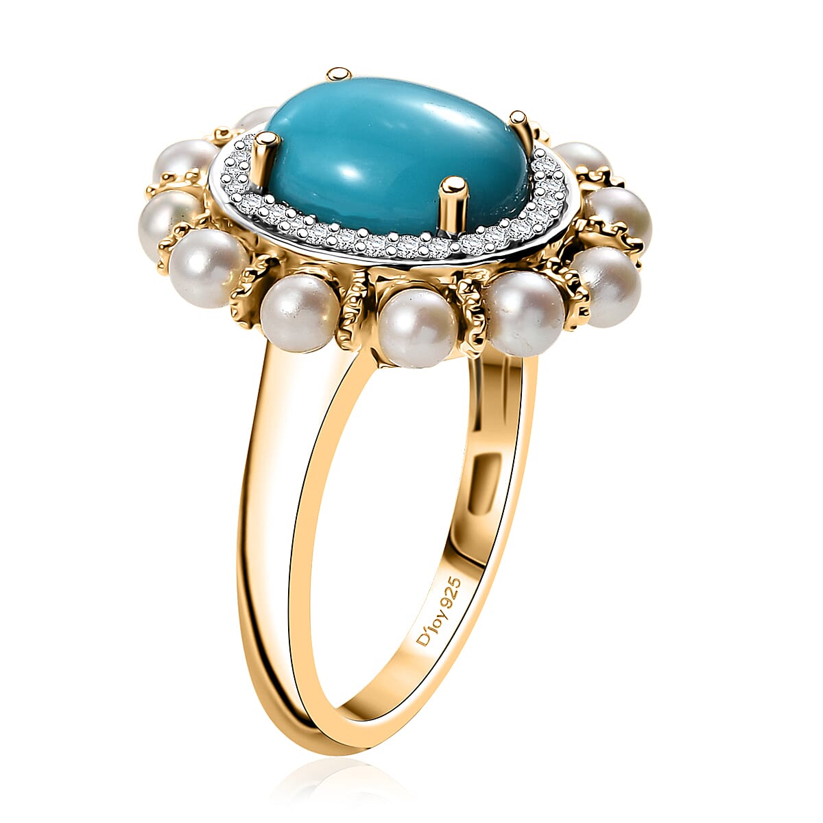 D'Joy Sleeping Beauty Turquoise and Multi Gemstone 2.90 ctw Ocean Empress Ring in 18K Vermeil Yellow Gold Over Sterling Silver (Size 10.0) image number 3