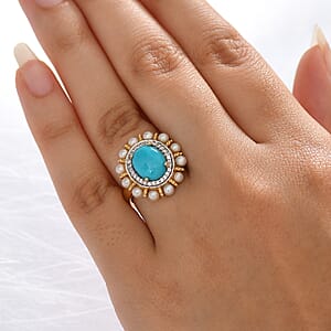 D'Joy Sleeping Beauty Turquoise and Multi Gemstone 2.90 ctw Ocean Empress Ring in 18K Vermeil Yellow Gold Over Sterling Silver (Size 9.0)