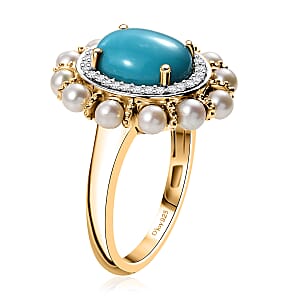 D'Joy Sleeping Beauty Turquoise and Multi Gemstone 2.90 ctw Ocean Empress Ring in 18K Vermeil Yellow Gold Over Sterling Silver (Size 9.0)