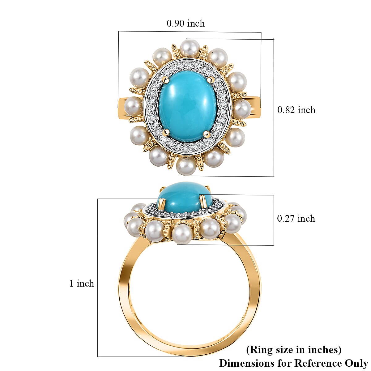 D'Joy Sleeping Beauty Turquoise and Multi Gemstone 2.90 ctw Ocean Empress Ring in 18K Vermeil Yellow Gold Over Sterling Silver (Size 9.0) image number 5