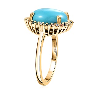 Sleeping Beauty Turquoise and Luxuriant Lab Grown Multi Diamond 6.75 ctw Royal Bloom Fire Ring in 18K Vermeil Yellow Gold Over Sterling Silver (Size 7.0)