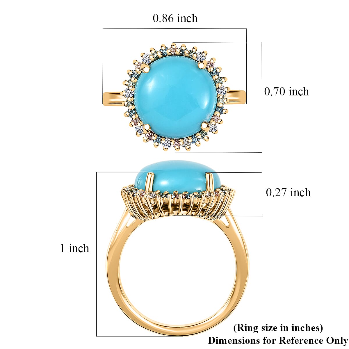 Sleeping Beauty Turquoise and Luxuriant Lab Grown Multi Diamond 6.75 ctw Royal Bloom Fire Ring in 18K Vermeil Yellow Gold Over Sterling Silver (Size 9.0) image number 5