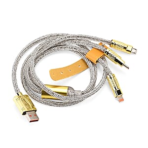 3 IN 1 Crystal Charging Cable with Strap Holder - Silver