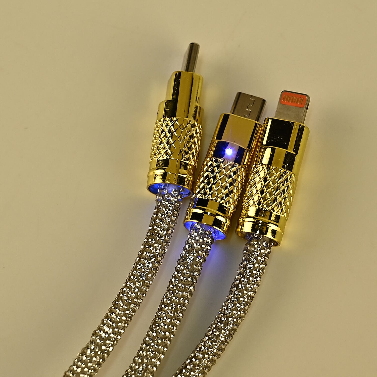 3 IN 1 Crystal Charging Cable with Strap Holder - Silver