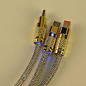 3 IN 1 Crystal Charging Cable with Strap Holder - Silver