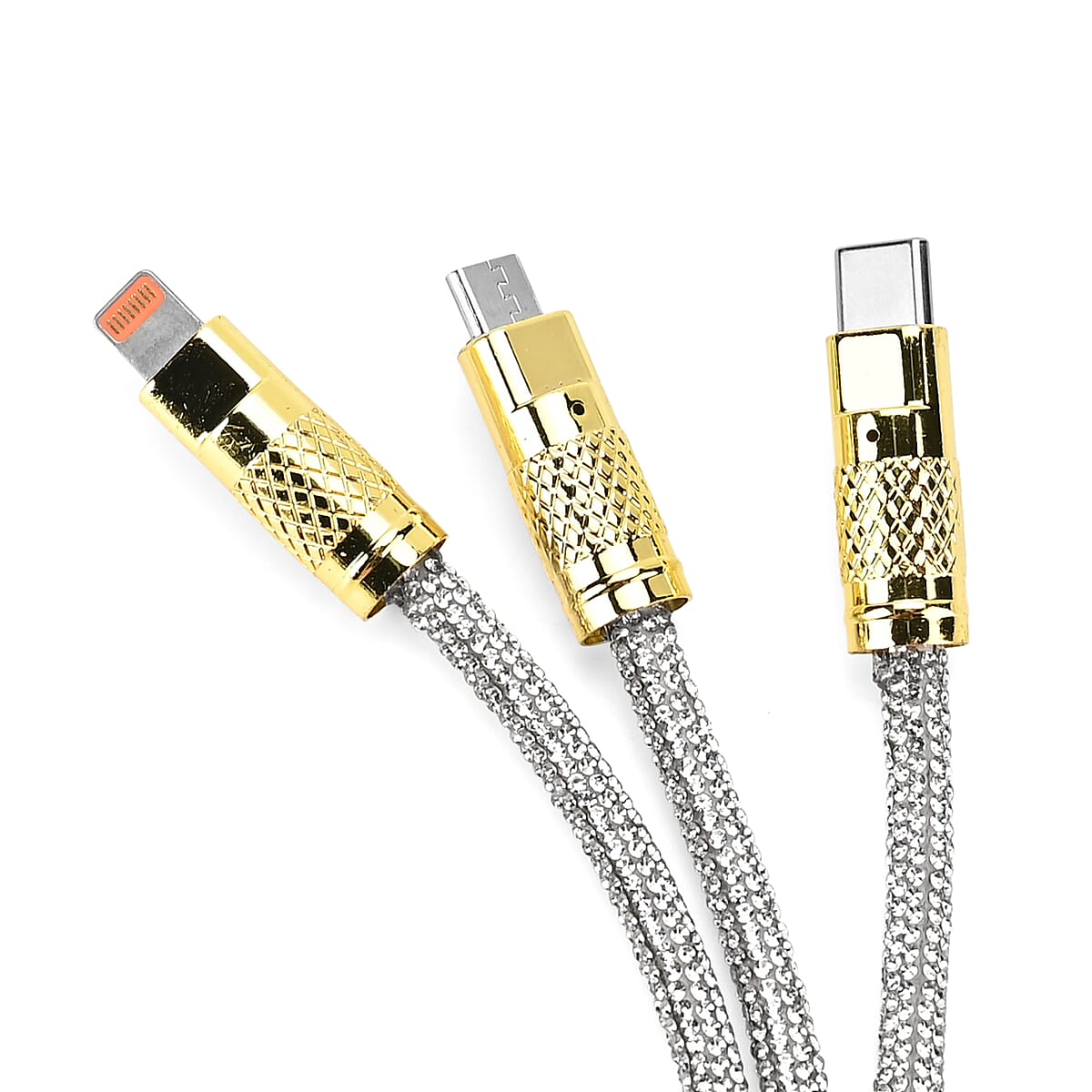 3 IN 1 Crystal Charging Cable with Strap Holder - Silver image number 4