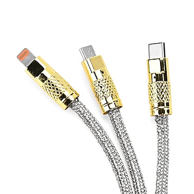 3 IN 1 Crystal Charging Cable with Strap Holder - Silver