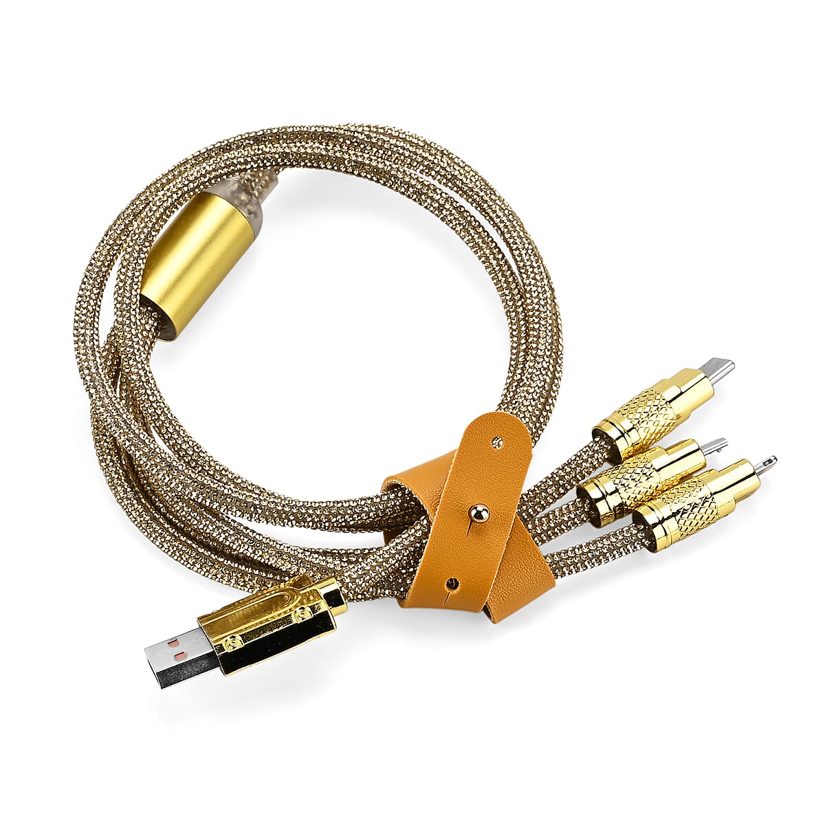 3 IN 1 Crystal Charging Cable with Strap Holder - Gold image number 0